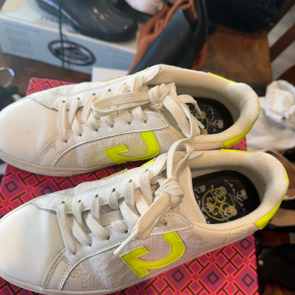 G/FORE White and Neon Yellow Athletic Shoes